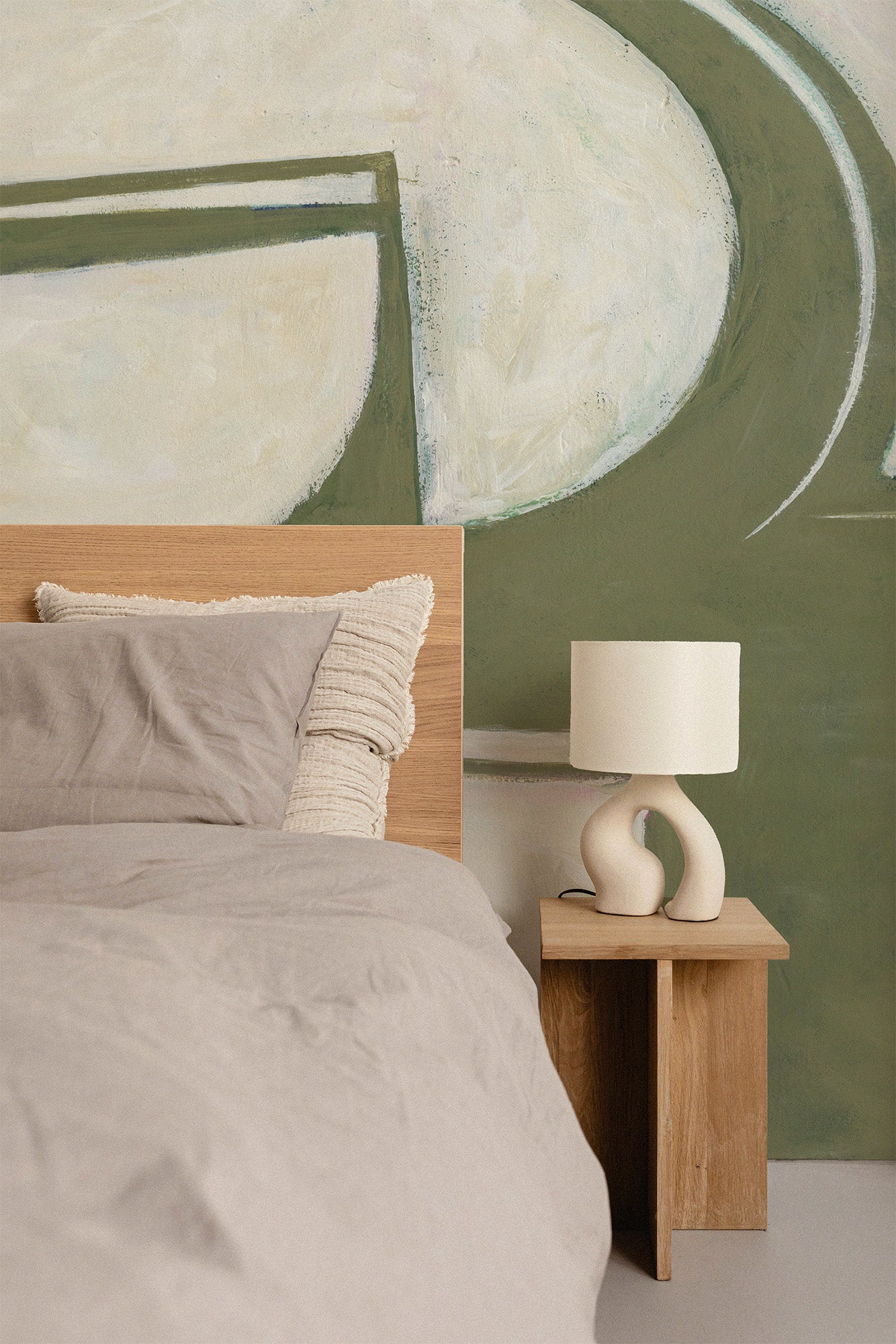 Abstract Geometry Army Green Mural