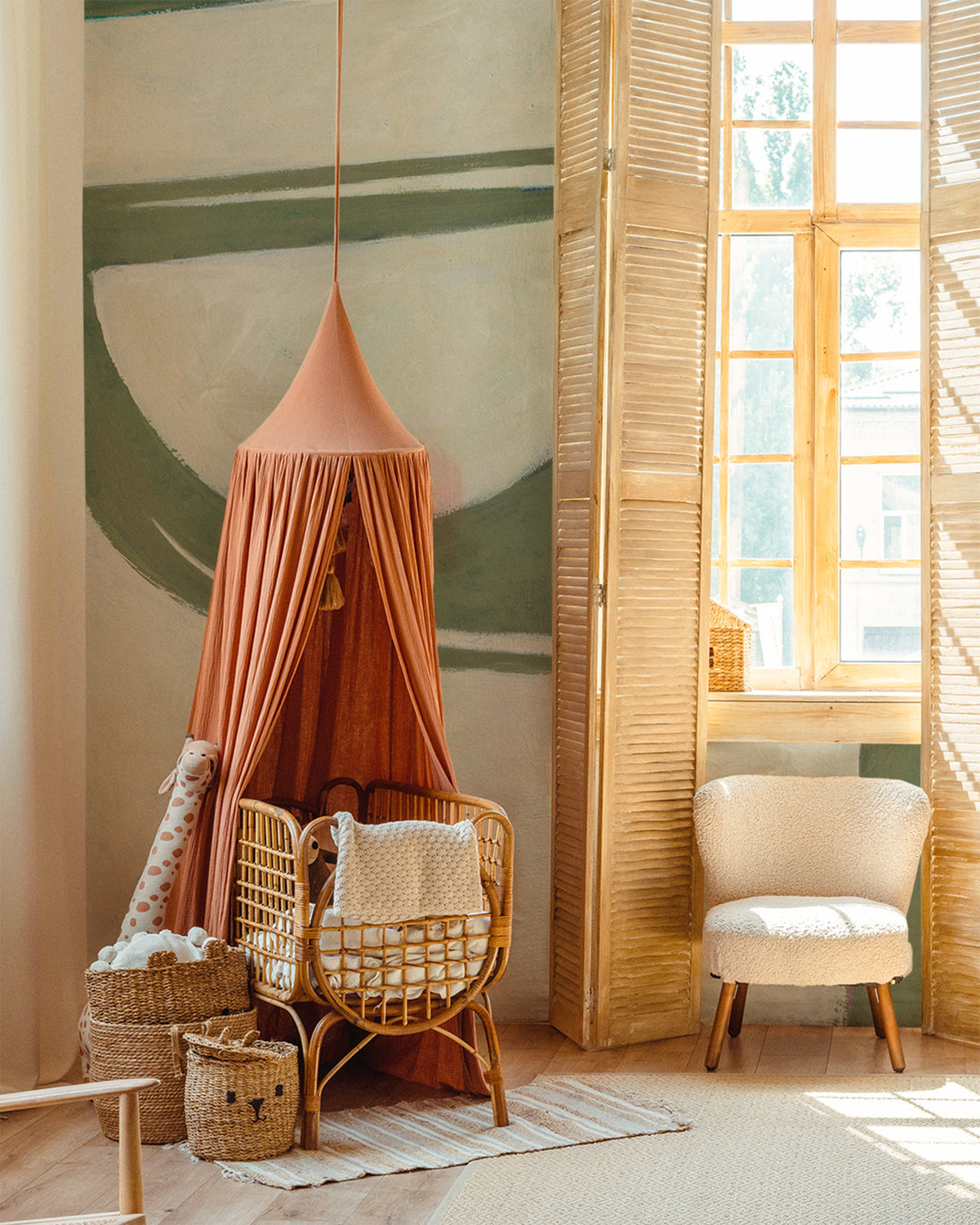 Abstract Geometry Army Green Mural