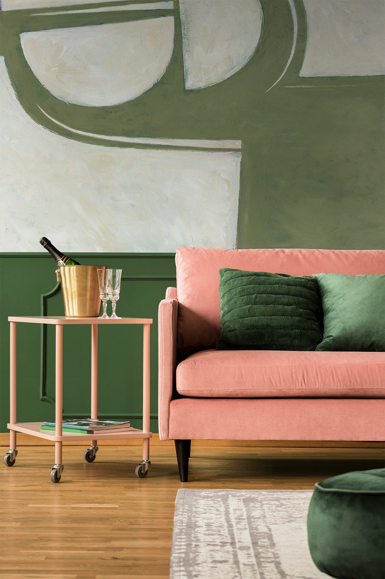 Abstract Geometry Army Green Mural