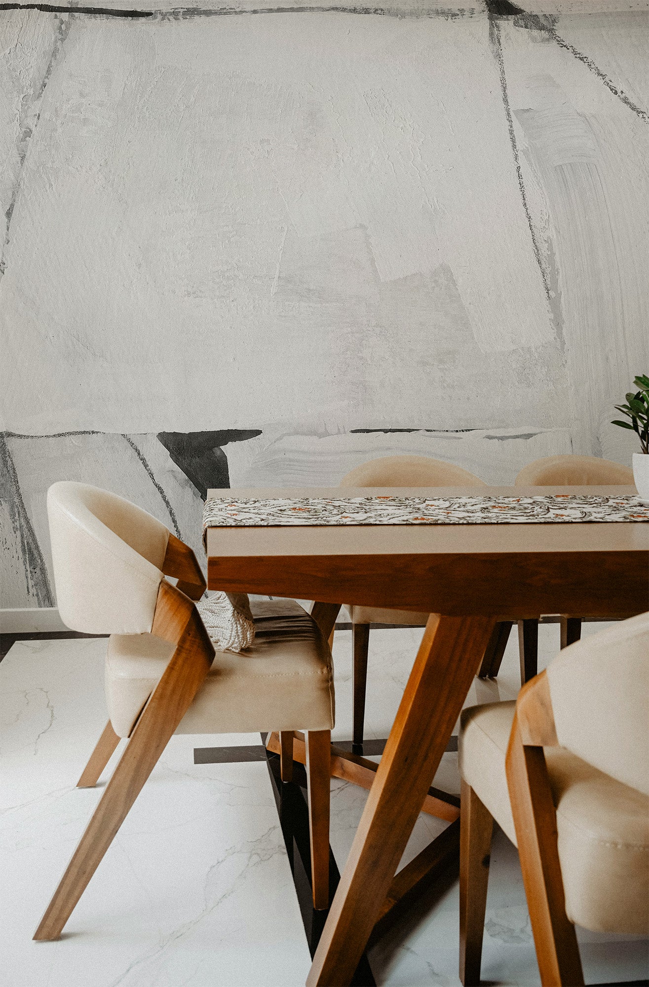 Abstract Layers White Mural