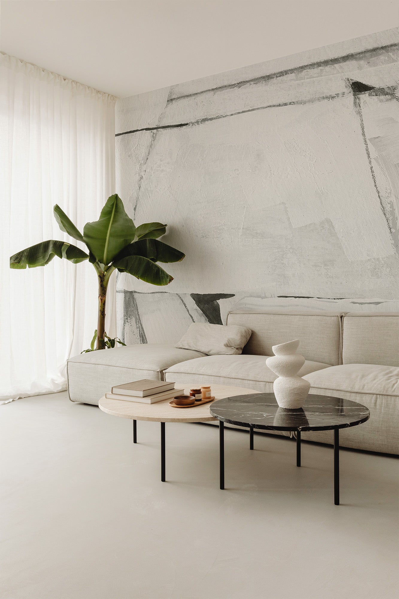 Abstract Layers White Mural