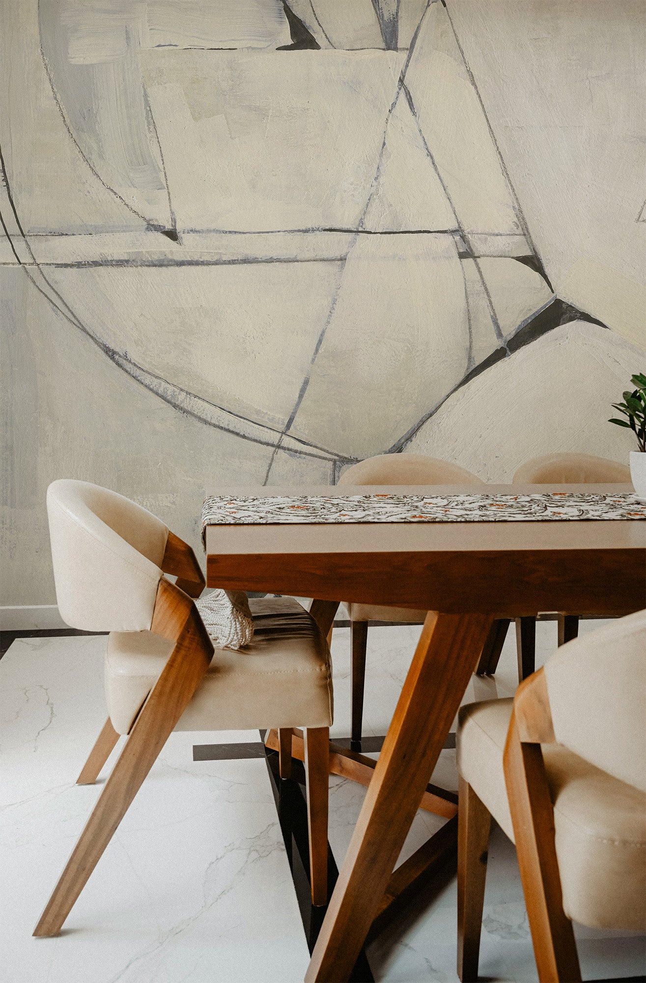 Abstract Prism Cream Mural