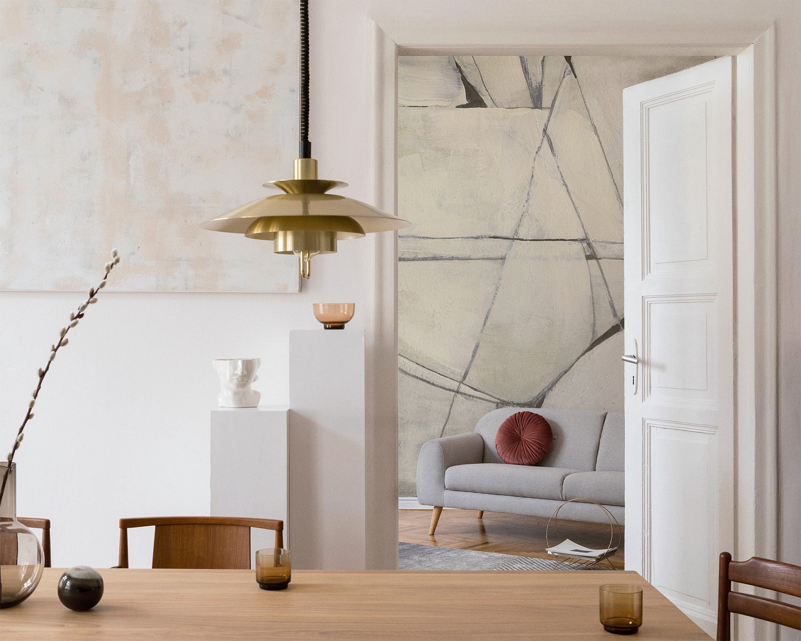 Abstract Prism Cream Mural