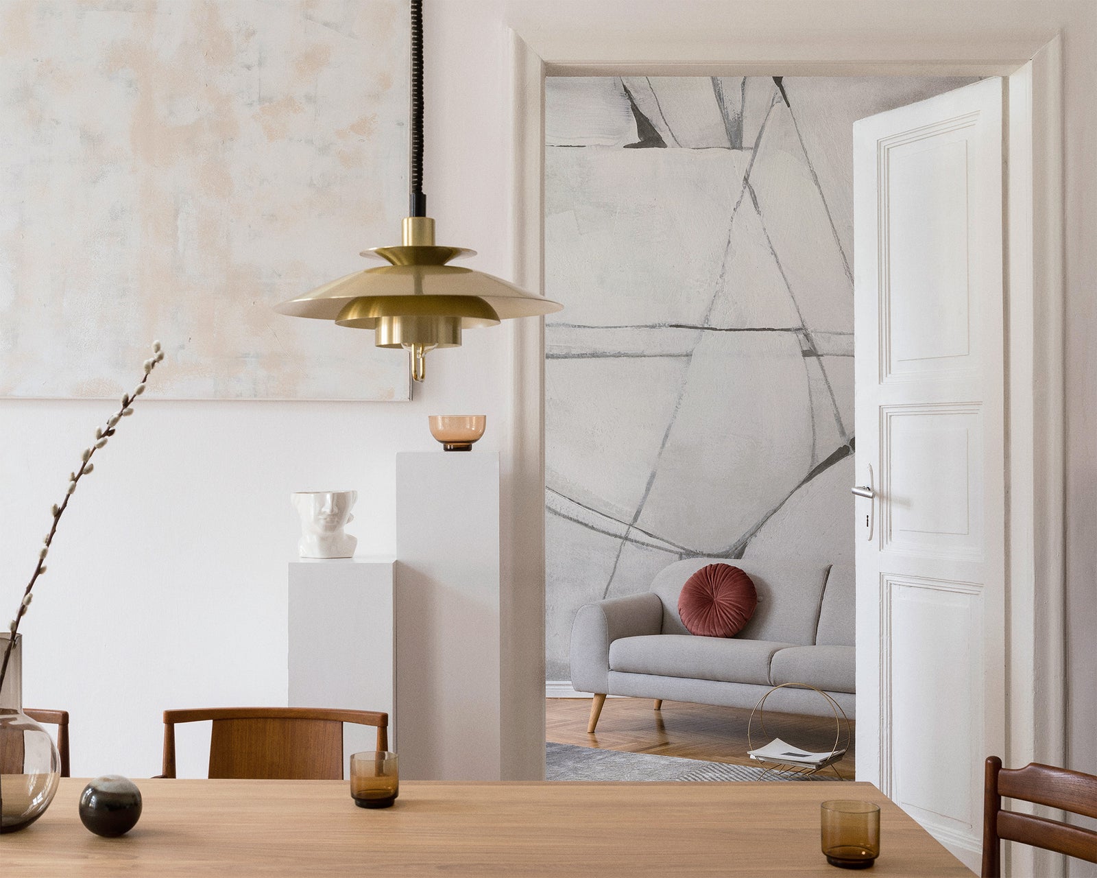 Abstract Prism White Mural