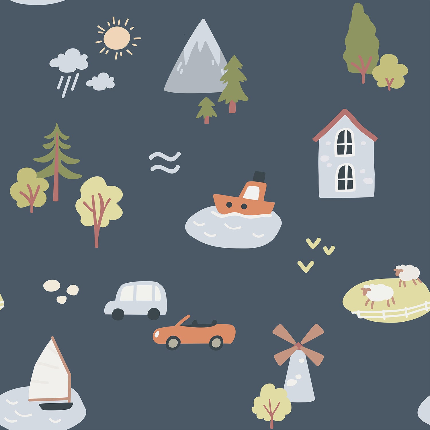 Countryside Childhood Dark Blue