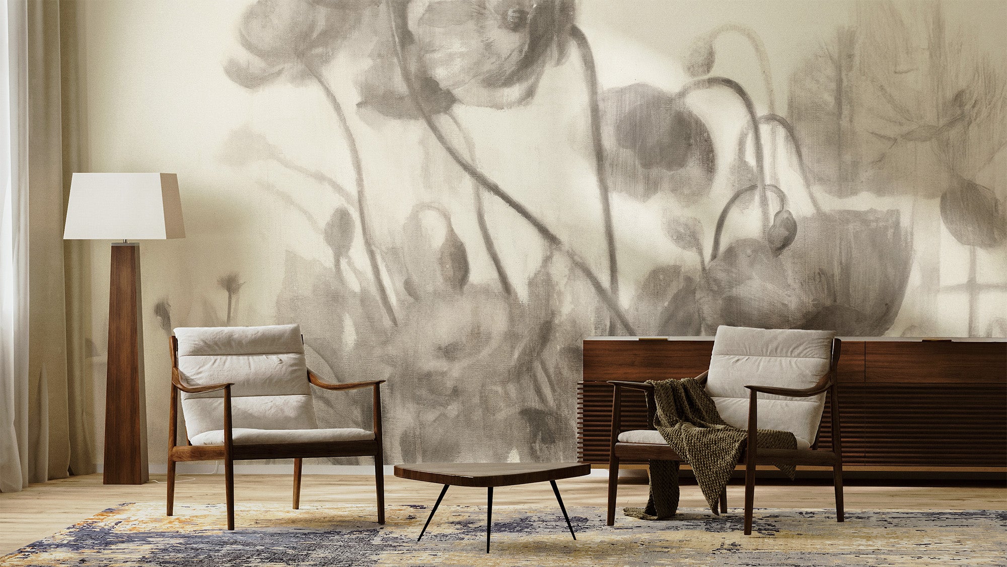 Monochromatic Poppies Mural