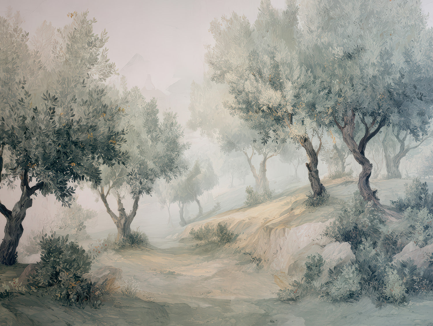 Olive Grove and Mist Path Mural