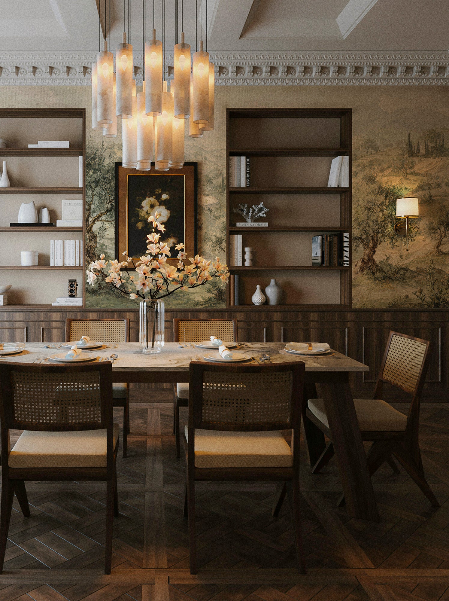 Olive Grove and Mist Landscape Mural