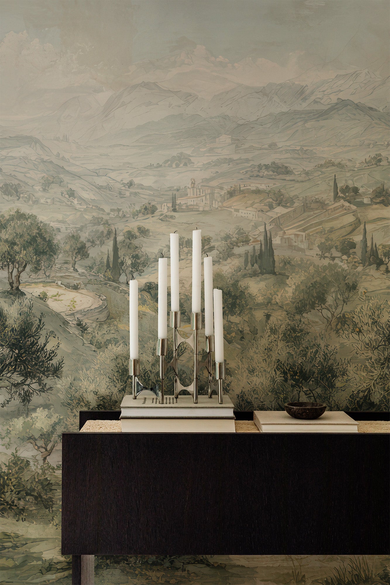 Olive Grove and Mist Landscape Mural
