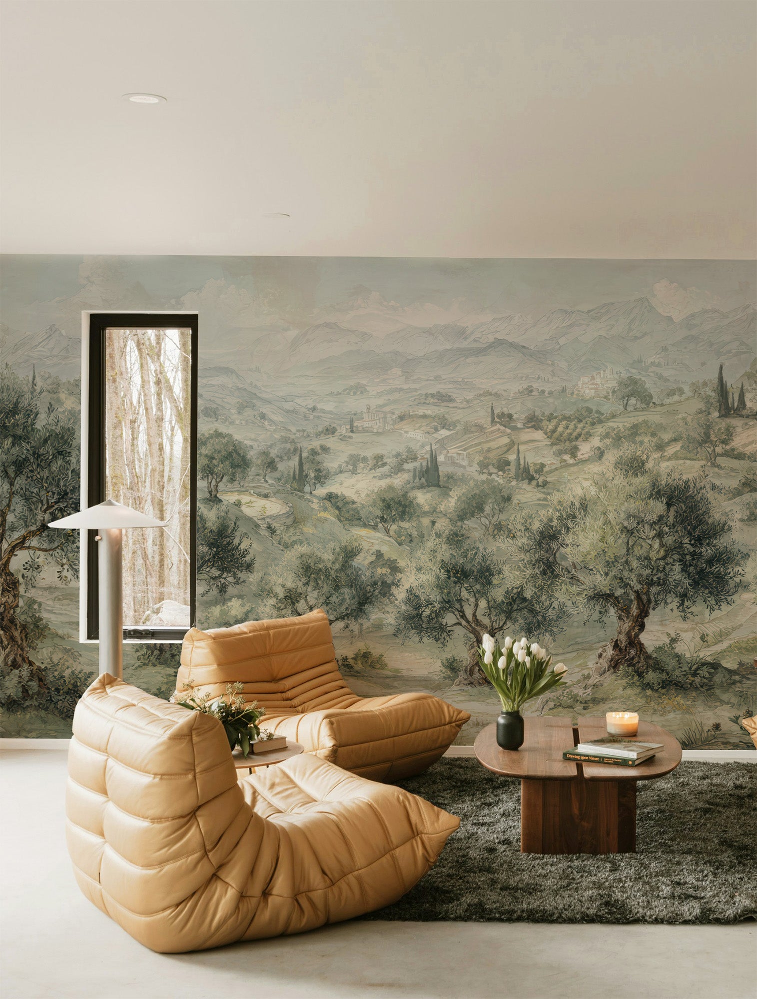 Olive Grove and Mist Landscape Mural