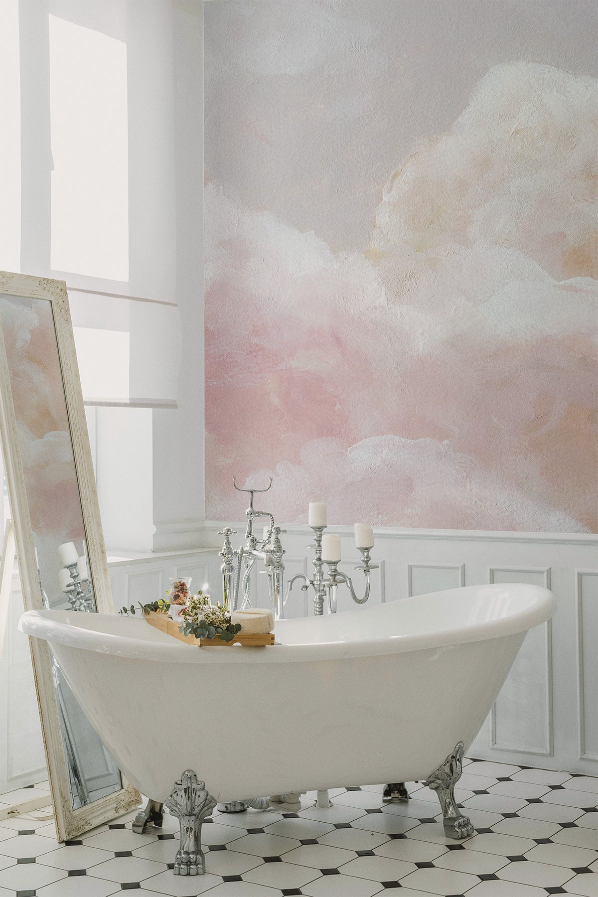 Pastel Clouds Apricot Rose Mural